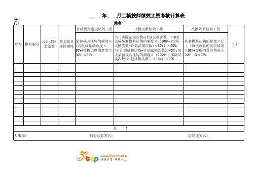 工模技师绩效工资考核计算表