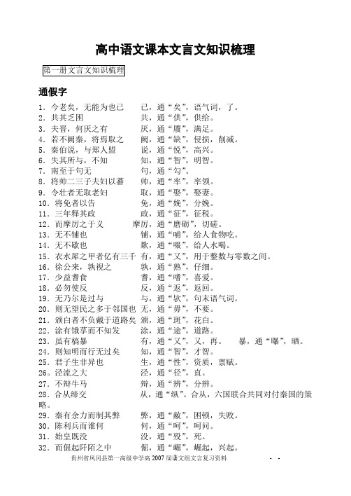 2013年高考语文 文言文知识梳理(免费下载,可供选择复制的PDF)