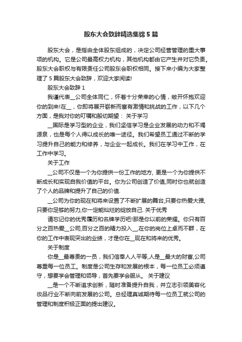 股东大会致辞精选集锦5篇