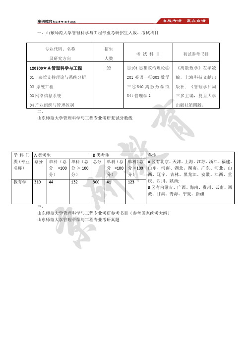 2021年山东师范大学管理科学与工程专业考研资料