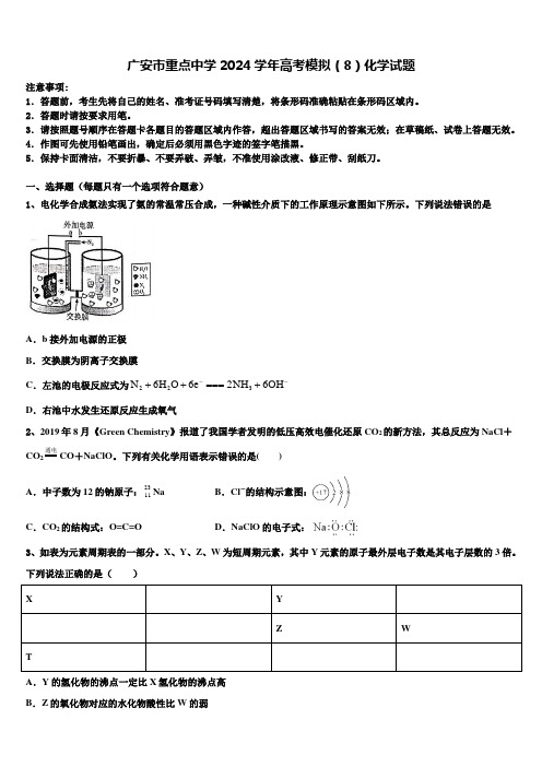 广安市重点中学2024学年高考模拟(8)化学试题含解析