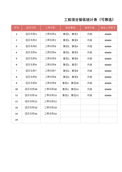 工程项目验收统计表