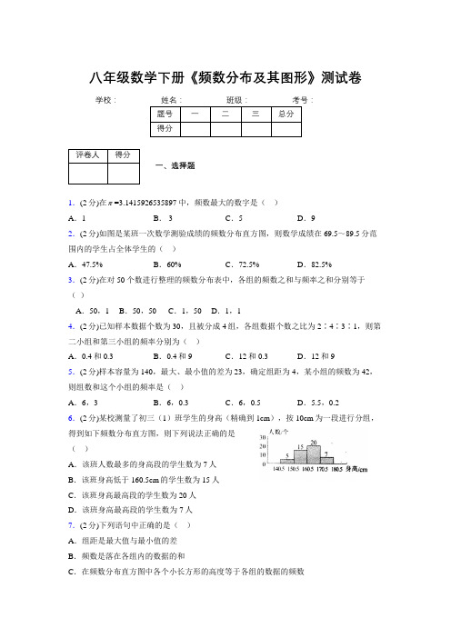 2019年秋浙教版初中数学八年级下册《频数分布及其图形》单元测试(含答案) (460)