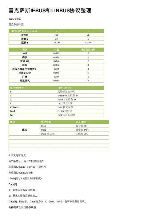 雷克萨斯IEBUS和LINBUS协议整理