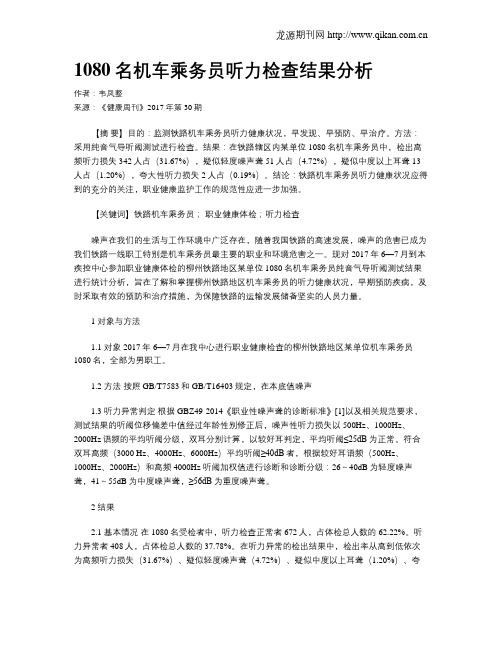 1080名机车乘务员听力检查结果分析