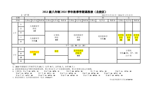 2013级八年制2015学年秋季学期课程表北校区