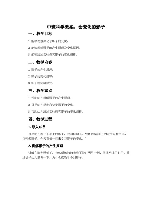 中班科学教案：会变化的影子