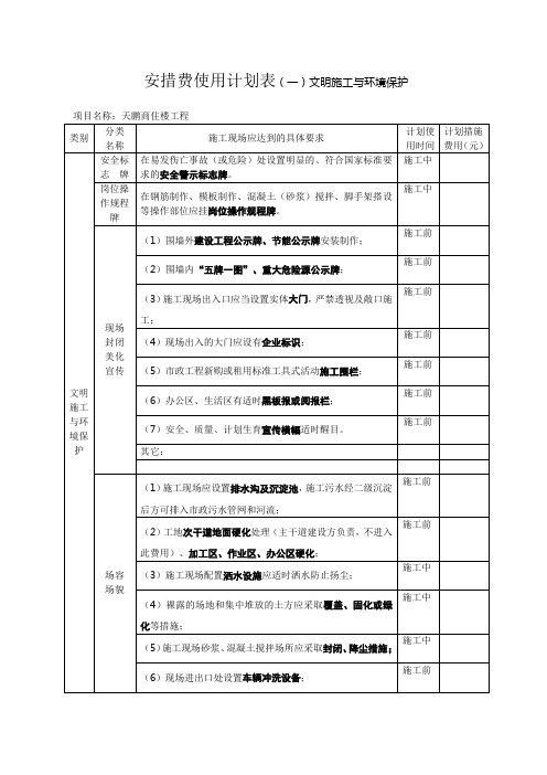 文明措施费提取表格(9表)