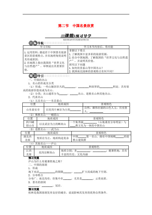 高中地理 第二章 旅游景观的欣赏 第二节 中国名景欣赏导学案 湘教版选修3