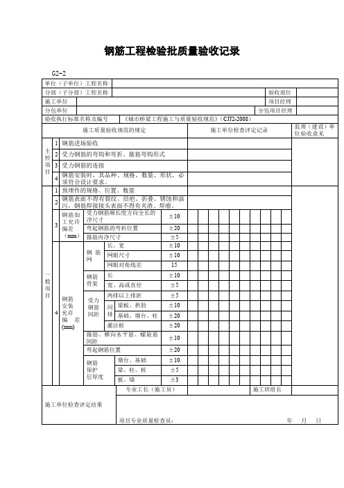 钢筋工程检验批质量验收记录