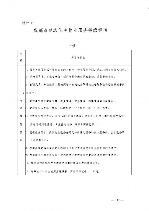 (完整版)成都市普通住宅物业服务等级标准