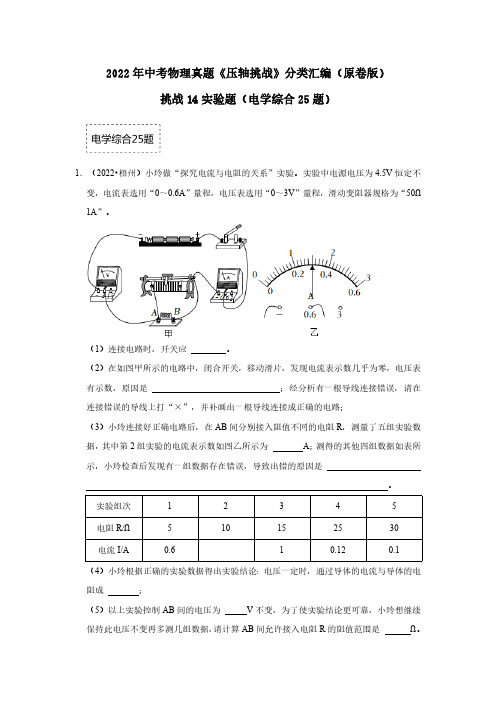 挑战14实验题(电学综合25题)(原卷版)