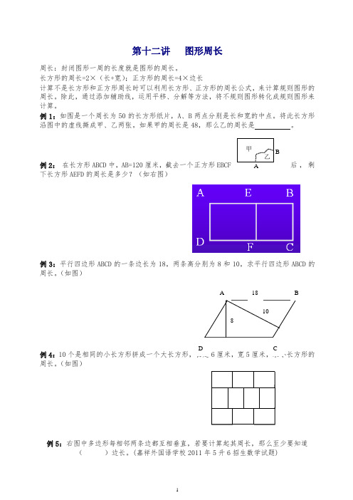 五年级下册数学试题-五升六讲义第12讲  图形周长(奥数版块)(含答案)