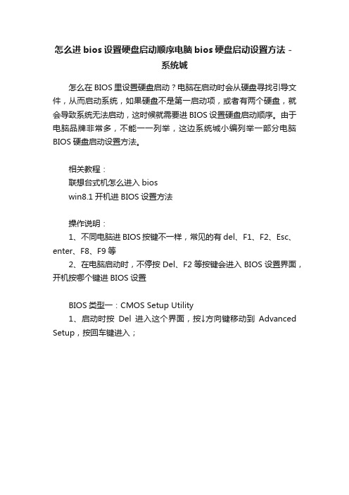 怎么进bios设置硬盘启动顺序电脑bios硬盘启动设置方法－系统城