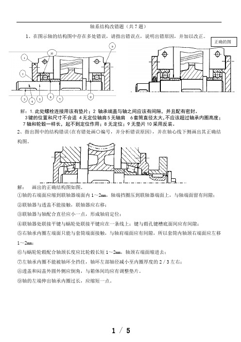 机械设计 复习参考题 轴系结构改错题及答案