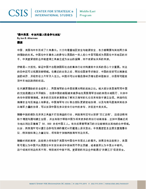 美中关系中东问题上的合作与对抗美中关系中东问题上的