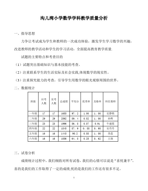 小学数学学科教学质量分析报告45550