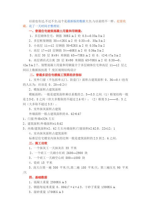 常用建筑工程数据大全(成本、造价)