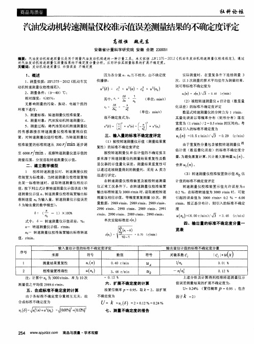 汽油发动机转速测量仪校准示值误差测量结果的不确定度评定