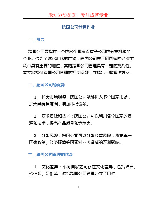 跨国公司管理作业