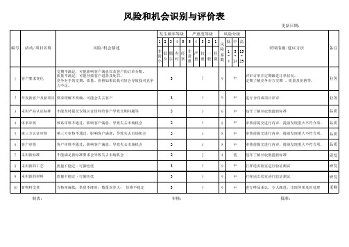 风险和机会识别与评价表模板