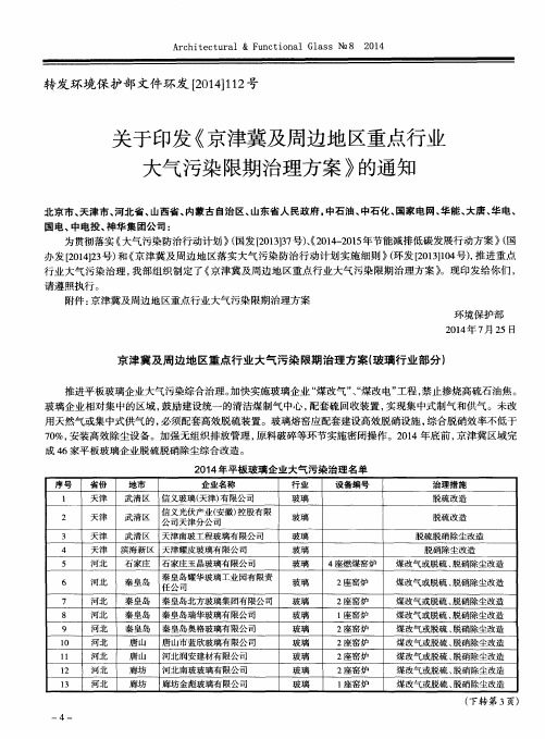 关于印发《京津冀及周边地区重点行业大气污染限期治理方案》的通知