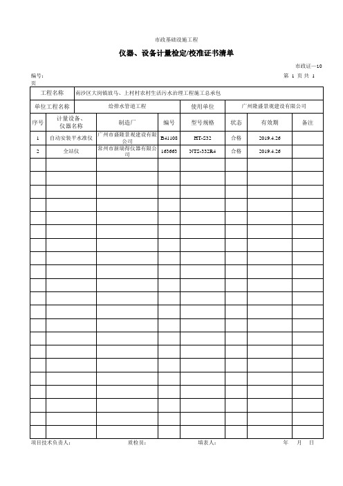 510仪器、设备计量检定校准证书清单