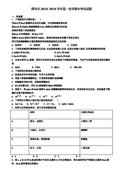 青岛市2018-2019学年高一化学期末考试试题