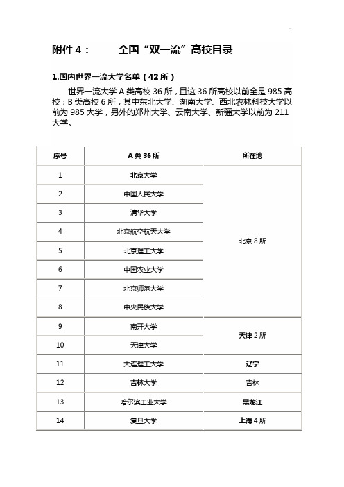 世界一流大学名单资料42所