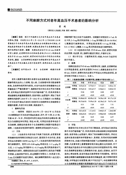 不同麻醉方式对老年高血压手术患者的影响分析