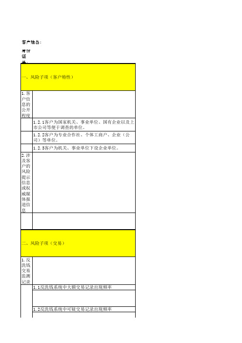 反洗钱客户风险等级评估表