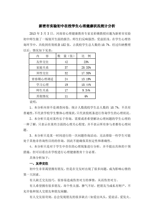 学生心理健康状况统计分析