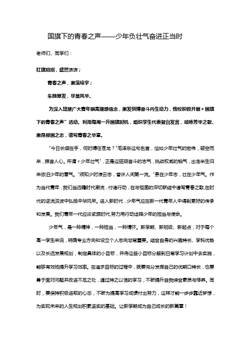 少年负壮气 奋进正当时+发言稿 国旗下的讲话