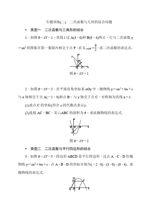 北师大九年级下专题训练(二)二次函数与几何的综合问题(含答案)