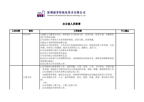 公司人员岗位职责表