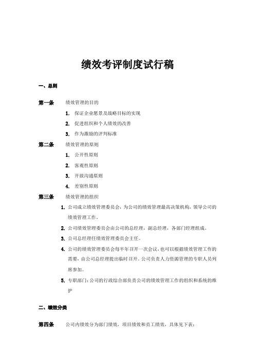 企业管理咨询公司绩效考评制度试行稿