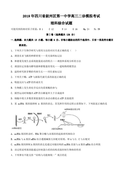 四川省宜宾市叙州区第一中学2019届高三二诊模拟考试理科综合试卷(含答案)