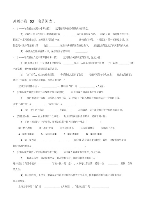 冲刺小卷03名著阅读-2020年《三步冲刺中考_语文》之最新模考分类冲刺小卷(安徽专用)(原卷版)