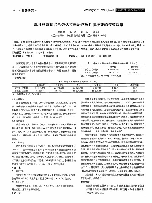 扎格雷钠联合依达拉奉治疗急性脑梗死的疗效观察