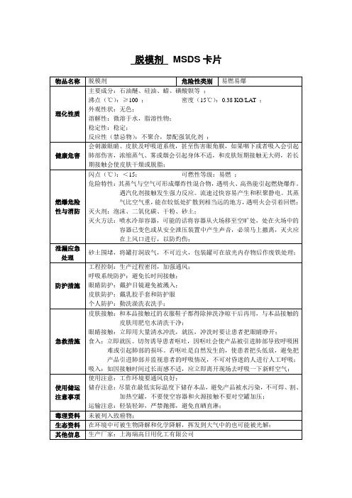 26.脱模剂MSDS卡片