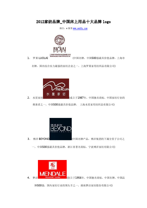 2012家纺品牌_中国床上用品十大品牌logo