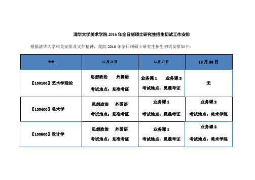 清华大学美术学院2016年全日制硕士研究生招生初试工作安排