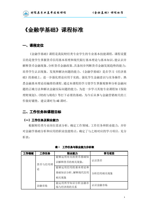 金融学基础课程标准