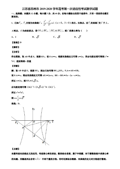 江苏省苏州市2019-2020学年高考第一次适应性考试数学试题含解析