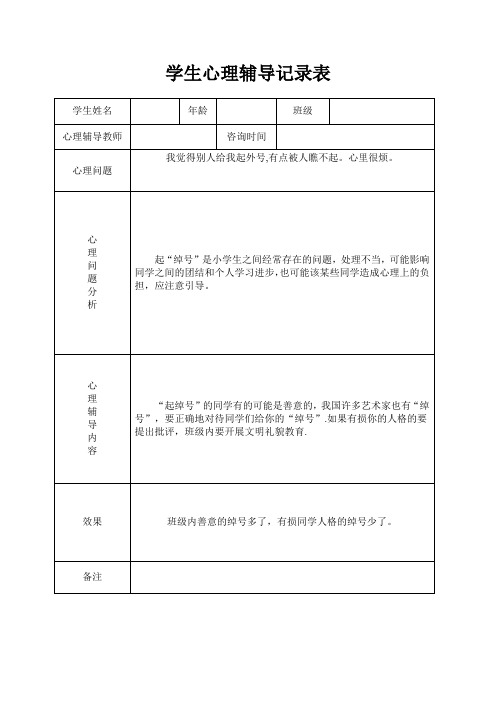 小学心理咨询心理疏导记录表