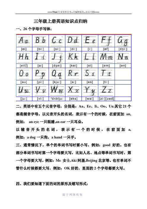 三年级上册英语知识点归纳