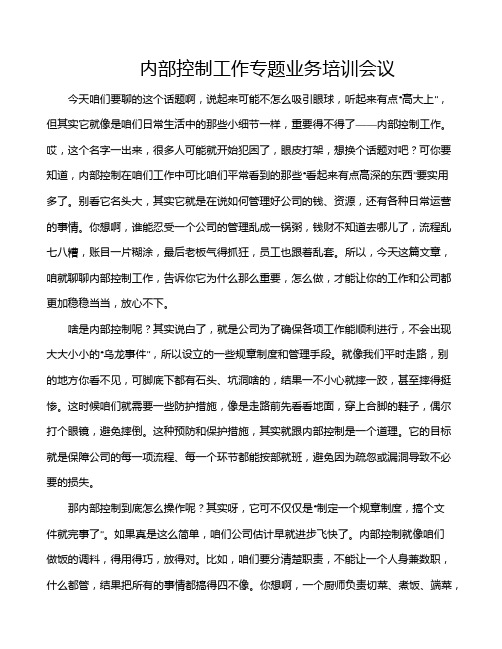 内部控制工作专题业务培训会议