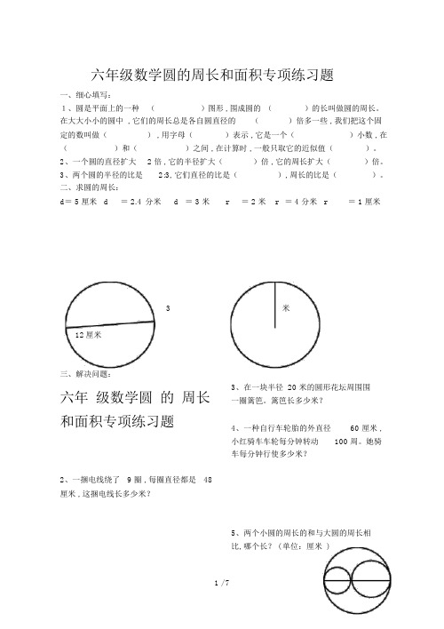 六年级的数学圆的周长和面积专项练习题.doc