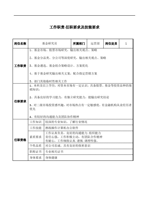 基金研究员工作职责和岗位要求模板