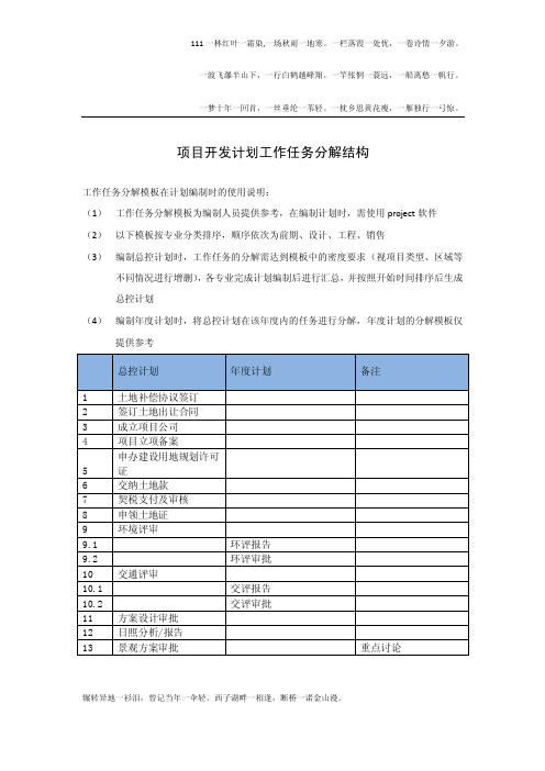 房地产计划工作任务分解（WBS）